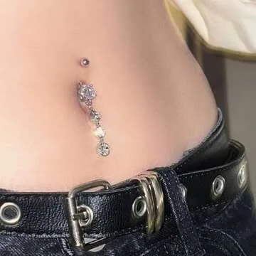 LAURITAMI 14G Dangle Belly Button Rings Surgical Steel Dangling CZ Belly Rings for Women Silver Rose Gold Belly Button Piercing Jewelry Silver