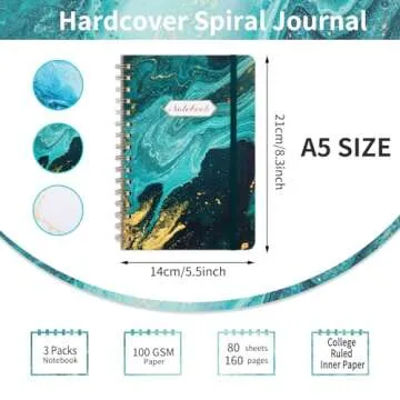 EOOUT 3 Pack Aesthetic Spiral Notebooks, Journals for Women, Hardcover College Ruled Notebook, 6 x 8.5 Inches, 100GSM Thick Paper, Strong Twin-Wire Binding, 160 Pages, for Office School Supplies