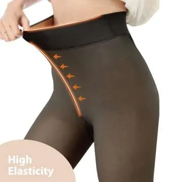 DQCUTE Black Tights for Women Plus Size Fleece Lined Tights High Waist Sexy Opaque Thermal Tights Footed Party Stockings 1 Pair S-M