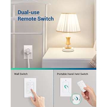 DEWENWILS Remote Control Outlet, Wall Mounted Wireless Light Switch, 2 Independent Control Sockets E...