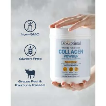 BioOptimal Collagen Peptides Powder - Grass-Fed, Pasture-Raised Hydrolyzed Protein Supplement for Skin, Hair, & Nails - Non-GMO, Zero Sugar Daily Supplement for Men & Women (45 Servings)