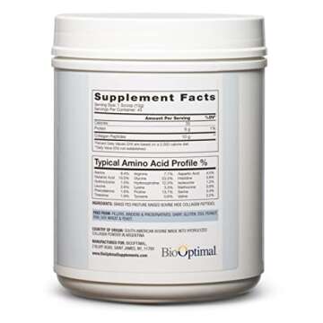BioOptimal Collagen Peptides Powder - Grass-Fed, Pasture-Raised Hydrolyzed Protein Supplement for Skin, Hair, & Nails - Non-GMO, Zero Sugar Daily Supplement for Men & Women (45 Servings)