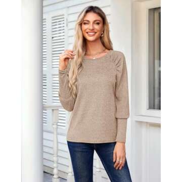 SimpleFun Long Sleeve Shirts for Women Pleated Tunic Tops Loose Fit Dressy Work Blouses 2024 Fall (B...