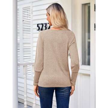 SimpleFun Long Sleeve Shirts for Women Pleated Tunic Tops Loose Fit Dressy Work Blouses 2024 Fall (Beige,L)