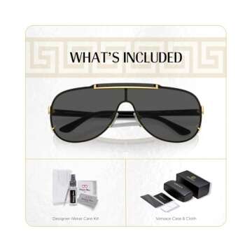 Versace VE2140 100287 40MM Gold/Grey Aviator Shield Sunglasses For Men For Women + BUNDLE with Desig...