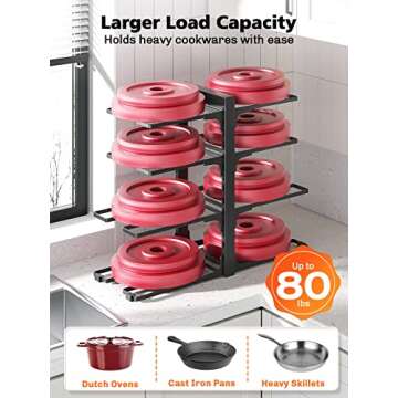 MUDEELA 8-Tier Heavy Duty Adjustable Pan Organizer Rack for Kitchen Cabinet Storage and Organization