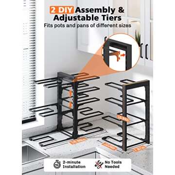 MUDEELA 8-Tier Heavy Duty Adjustable Pan Organizer Rack for Kitchen Cabinet Storage and Organization