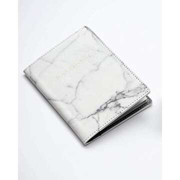 Eccolo World Traveler Travel Passport Cover Case with Storage Pocket, Marble, 6.4X4