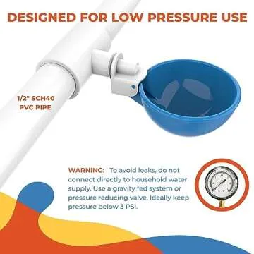 Lil'Clucker Large Automatic Chicken Waterer Cups and 1/2" PVC Tees - Chicken Water Feeder - Suitable for Chicks, Duck, Goose, Turkey and Bunny - Poultry Water Feeder Kit - 5 Pack (Blue)