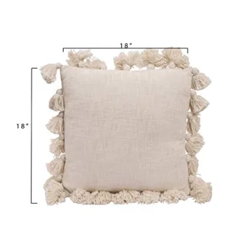 Creative Co-Op Cream Woven Pillow with Tassels