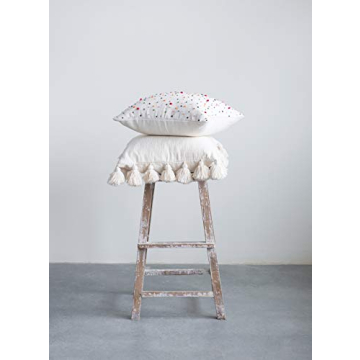 Creative Co-Op Cream Woven Pillow with Tassels