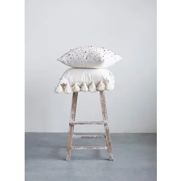 Creative Co-Op Cream Woven Pillow with Tassels