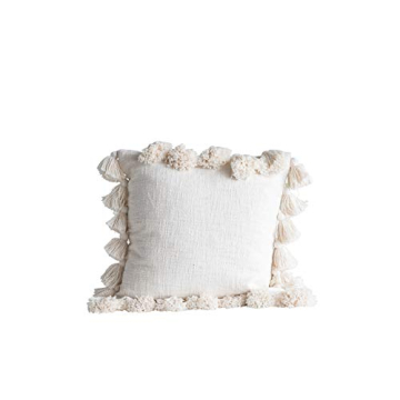 Creative Co-Op Cream Woven Pillow with Tassels