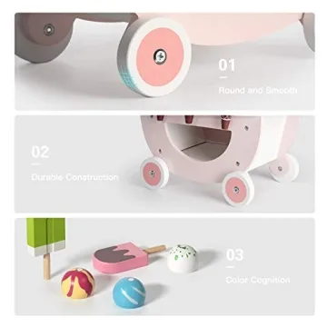 ROBUD Wooden Ice Cream Cart Toys for Kids Age 3+