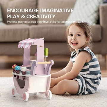ROBUD Wooden Ice Cream Cart Toys for Kids Age 3+