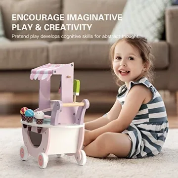 ROBUD Wooden Ice Cream Cart Toys for Kids Age 3+