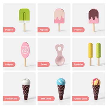 ROBUD Wooden Ice Cream Cart Toys for Kids Age 3+