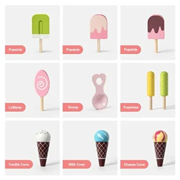 ROBUD Wooden Ice Cream Cart Toys for Kids Age 3+