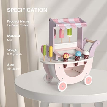 ROBUD Wooden Ice Cream Cart Toys for Kids Age 3+