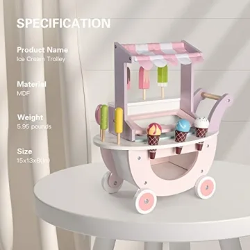 ROBUD Wooden Ice Cream Cart Toys for Kids Age 3+