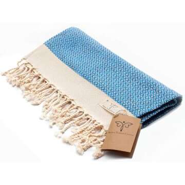 SMYRNA TURKISH COTTON Vintage Series Turkish Hand Towels, 16x40 inch, Decorative Turkish Hand Towels for Bathroom, Kitchen, Face, Hair, Tea, Yoga, Gym, Dishcloth Set of 2, Blue