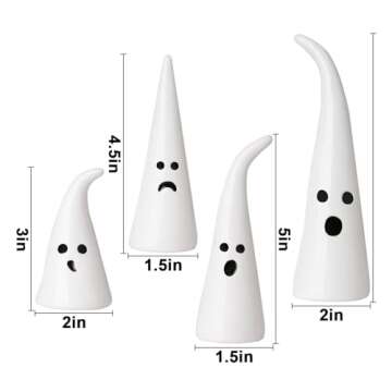 Halloween Decor Ceramic Ghost Figurine: 4 pcs Cute White Ghosts Halloween Decorations, Small Ghost S...