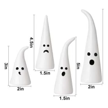 Halloween Decor Ceramic Ghost Figurine: 4 pcs Cute White Ghosts Halloween Decorations, Small Ghost S...