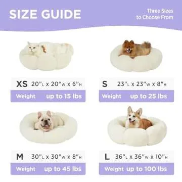 Lesure Calming Cat Beds for Indoor Cats - Cute Flower Pet Beds in Teddy Sherpa Plush, Donut Round Fluffy Puppy Bed, Non-Slip Extra Small Dog Bed Fits up to 15 lbs, Machine Washable, Cream 20"