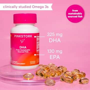 Pink Stork Omega-3 DHA - 540 mg Fish Oil Supplements with DHA and EPA, Prenatal and Postpartum Essen...