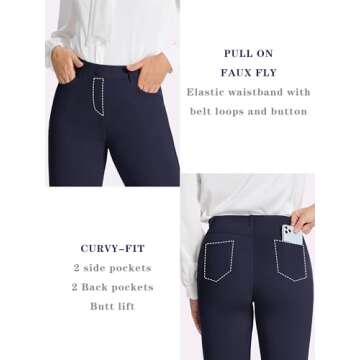 Tapata Women's 26''/28''/30''/32''/34'' Stretchy Straight Dress Pants with Pockets Tall, Petite, Regular for Office Work Business 32", Navy Blue, M