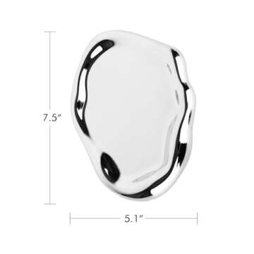 CHENDECOR Silver Tray Decorative Vanity Tray Bathroom Tray Jewelry Dish Ceramic Silver Round Plate Holder Makeup Tray Home Organizers Irregular Storage Plate Bathroom Organizer(Long)