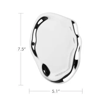 CHENDECOR Silver Tray Decorative Vanity Tray Bathroom Tray Jewelry Dish Ceramic Silver Round Plate Holder Makeup Tray Home Organizers Irregular Storage Plate Bathroom Organizer(Long)