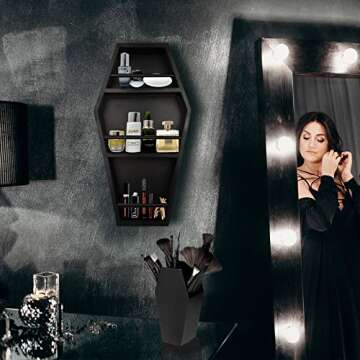 nanayo Makeup Coffin Shelf And Brush Holder – 3 Shelf Makeup Holder for Gothic Decor – Free Stan...