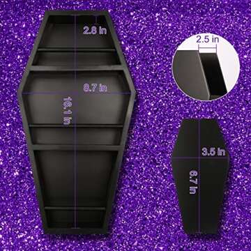 nanayo Makeup Coffin Shelf And Brush Holder – 3 Shelf Makeup Holder for Gothic Decor – Free Standing or Wall Hanging Organizer Spooky Coffin Decor for Bedroom or Bathroom