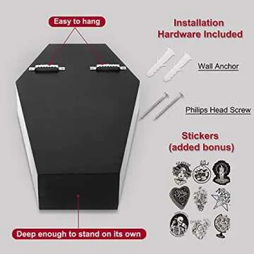 nanayo Makeup Coffin Shelf And Brush Holder – 3 Shelf Makeup Holder for Gothic Decor – Free Standing or Wall Hanging Organizer Spooky Coffin Decor for Bedroom or Bathroom