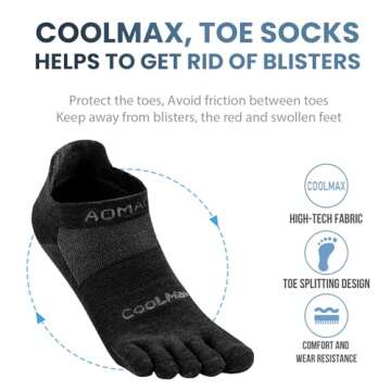 aomagic Men & Women's Five Toe Socks - Athletic 5 Toe Socks Lightweight Breathable - Value 3 Packs -...