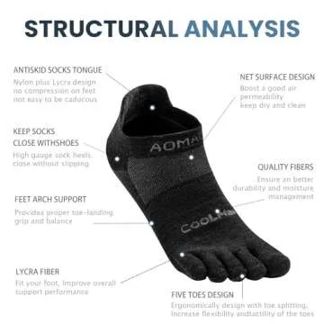aomagic Five Toe Socks for Running and Hiking in Black