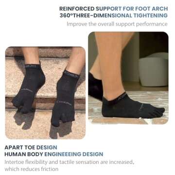 aomagic Five Toe Socks for Running and Hiking in Black