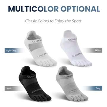 aomagic Five Toe Socks for Running and Hiking in Black