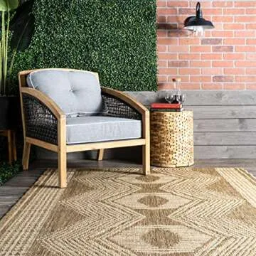 nuLOOM 5x8 Outdoor/Indoor Ranya Tribal Area Rug, Light Brown, Geometric Design, Stain Resistant, Highly Durable, For Patio, Balcony, Bedroom, Dining Room, Living Room, Bathroom