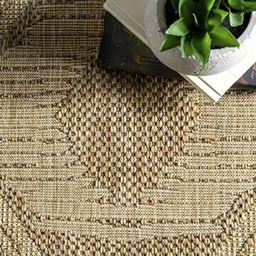 nuLOOM 5x8 Outdoor/Indoor Ranya Tribal Area Rug, Light Brown, Geometric Design, Stain Resistant, Highly Durable, For Patio, Balcony, Bedroom, Dining Room, Living Room, Bathroom