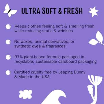 Molly's Suds Fabric Softener Dryer Sheets for Sensitive Skin | Plant-Based Static Reducer, Plastic-Free Packaging | Lavender (120 Sheets)