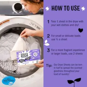 Molly's Suds Fabric Softener Dryer Sheets for Sensitive Skin | Plant-Based Static Reducer, Plastic-Free Packaging | Lavender (120 Sheets)