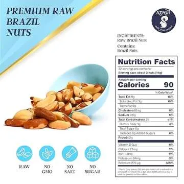 Aznut Brazil Nuts, Superior to Natural and Raw Shelled, No PPO, Vegan and Keto Friendly, Gluten Free, Peanut free and Vegan, Non Gmo Certified Premium Quality Super Food, Fresh and Crunchy, Kosher Certified (Raw, 1 LB)