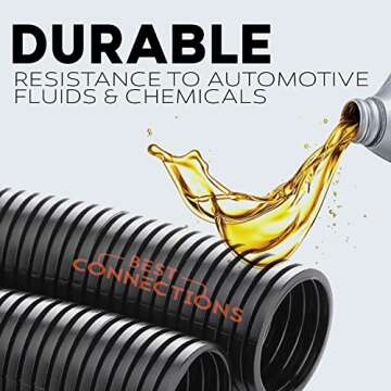 1.5" X 10 ft Split Wire Loom Flex-Guard Convoluted Tubing – Protective Split Cable Sleeves for Automotive Home Industrial Electrical Wires – Chemical Resistant Cable Conduit – Black