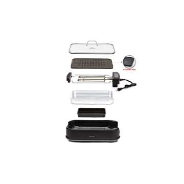 Power XL Smokeless Electric Indoor Removable Grill and Griddle Plates, Nonstick Cooking Surfaces, Glass Lid, 1500 Watt, 21X 15.4X 8.1, black