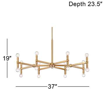 Possini Euro Design Marya Dark Satin Brass Gold Large Chandelier Lighting 37" Wide Modern Industrial 16-Light Fixture for Dining Room House Foyer Entryway Kitchen Bedroom Living Room Ceilings
