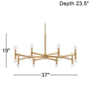 Possini Euro Design Marya Dark Satin Brass Gold Large Chandelier Lighting 37" Wide Modern Industrial 16-Light Fixture for Dining Room House Foyer Entryway Kitchen Bedroom Living Room Ceilings