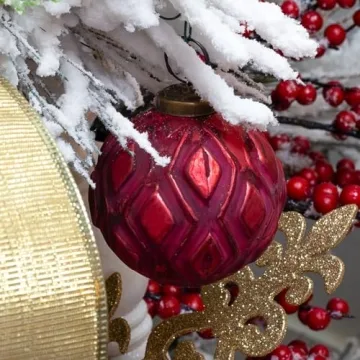 AuldHome Design Vintage Red Glass Ball Ornaments for Christmas