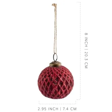 AuldHome Design Vintage Red Glass Ball Ornaments for Christmas